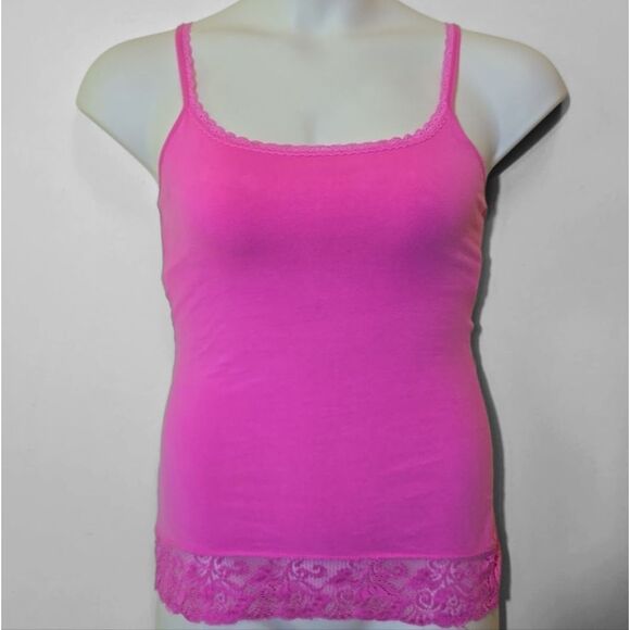 Express Y2K Lace Trim Tank Top Size Medium Pink Shelf Bra Barbie Coquette Girlie - Picture 16 of 16